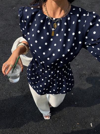 Siren Gaze Women's New Polka Dot Petal Sleeve Blouse