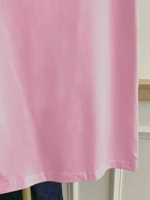 Resyla Plus Size Colorblock Minimalist Round Neck Short Sleeve T-Shirt - Pink - View 5