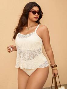 Elaquor Conjunto de tankini de traje de baño de talla grande con textura de unicolor - Albaricoque - Ver 5