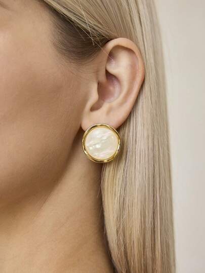 MOTF PREMIUM 欧美夸张冷风气质简约大方蛋白石耳环 女士高雅几何圆形百搭耳环