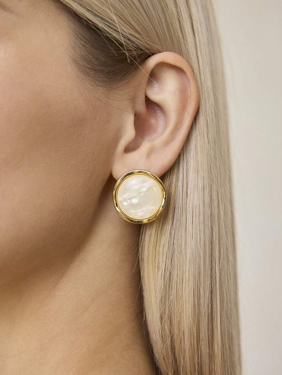 MOTF PREMIUM 欧美夸张冷风气质简约大方蛋白石耳环 女士高雅几何圆形百搭耳环 - 金色 - 查看 1