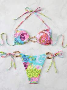 Swim Vcay 女士春假海滩装扮，露背系带性感镂空沙滩度假泳衣套装 - 彩色 - 查看 2