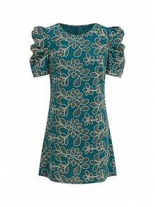 Ellevyn 女士印花简约休闲圆领短裙 - 綠色 - 查看 6