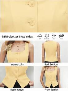 BizChic Gilet Blazer da donna di colore unito, elegante formale casual per pendolarismo ufficio appuntamento vacanza Giorno dell'Indipendenza stagione di laurea festival musicale snellente elegante versatile di alta gamma estivo sociale festa vacanza uscita spiaggia quotidiano francese retrò minimalista fresco - Giallo - Visualizzare 7