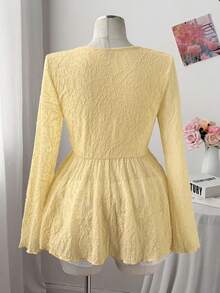 Sweetra Áo thun dài tay cổ đổ dáng rộng dành cho nữ cỡ lớn, màu hồng, thích hợp mặc đi làm. - Màu vàng - Xem 2