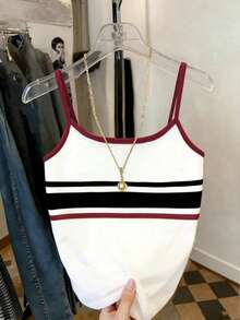 Resyla Women's Summer Contrast Color Cropped Fitted Camisole - White - View 4