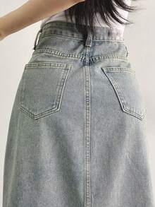DAZY High-Low Hem Washed Denim Skirt Jeans Skirt - Blue - View 5