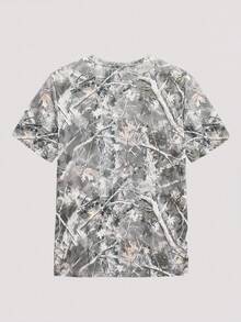 Open Phase 男士宽松版型枯枝迷彩印花 T 恤，休闲时尚，适合日常穿着 - 灰色 - 查看 2