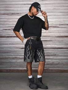 AXEPEAK Pantalones cortos vaqueros casuales y elegantes para hombres con adornos de diamante de imitación - Negro - Ver 7