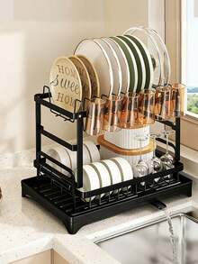 1 Dish Storage Rack, Daily Leisure Home Storage, Set Of Drain Racks Above The Kitchen Countertop Sink, Detachable Large Capacity Double-Layer Drain Rack, - Multicolor - View 2