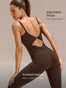 GLOWMODE 24英寸 FeatherFit™-Air Make The Cut 打结后背提臀连体衣，适合低强度瑜伽日常穿着，可拆卸胸垫，春夏款 - 咖啡棕 - 查看 4