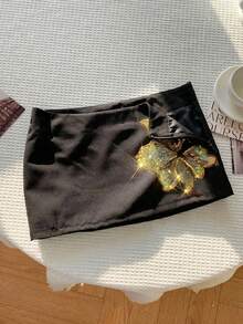 Comfortcana 女士休闲超低腰迷你裙，Y2K风格，珠绣 - 黑色 - 查看 4