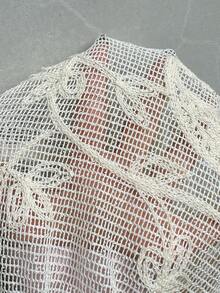 Sunnyshic Women's Apricot Elastic Waist Tie Textured Hollow Paisley Jacquard Loose Casual Pants, Suitable For Bohemian Casual Parties, Music Festivals - Apricot - View 8