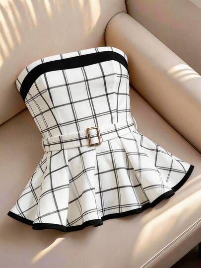 Franclia Women's Plaid Versatile Date Night Tube Top