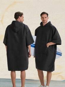 Hooded Surf Changing Robe, Wearable Beach Towel With Quick Dry Fleece, Sandproof Portable Poncho With Pocket For Swimming Pool, Unisex Outdoor Gear - Multicolor - View 13