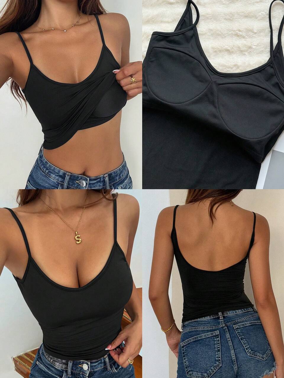 Women's Casual Everyday Commute Minimalist Solid Color Fitted Backless Camisole Top, Summer Y2k
