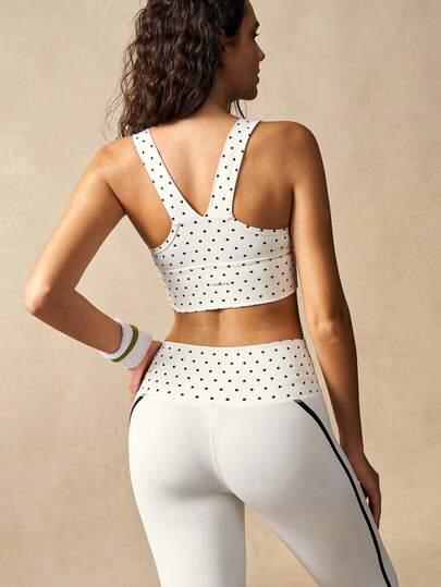 VARSIVA 女士波点印花褶皱胸部运动文胸和高腰撞色滚边紧身裤运动套装