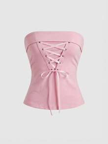 ROMWE Grunge Punk Áo hai dây crop top in họa tiết da báo phong cách Y2K Subculture với đường xẻ tà dành cho nữ - Màu Hồng baby - Xem 1