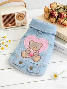 PETSIN 1 Piece Of Pet Clothing, Suitable For Cats, Dogs, And All Ages. Cute Embroidered Teddy Bear Cartoon Pattern Blue Jacket - Blue - View 1