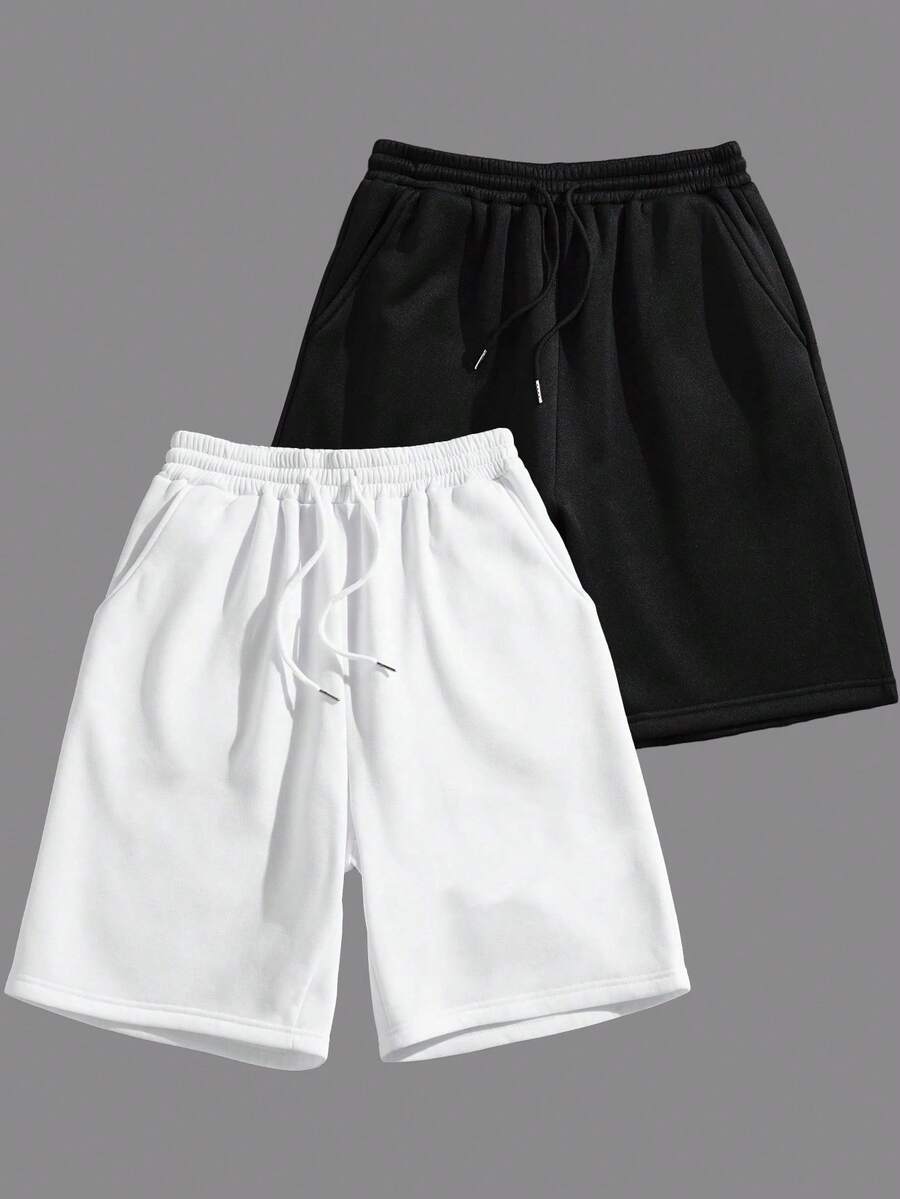 Manfinity Dauomo Quần short nam thường ngày, màu đen, trắng, thời trang đa năng, phong cách thể thao. - trắng - Xem 1