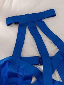 鏤空吊脖鋼圈吊帶襪內衣套裝 - 寶藍色 - 查看 5