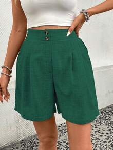 EMERY ROSE Women's Casual Solid Color Pocket Shorts Shorts For Work - Dark Green - View 6
