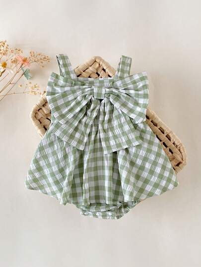 SHEIN Pelele informal y lindo para bebé niña con estampado de coche y mariposa, a rayas azules, para verano