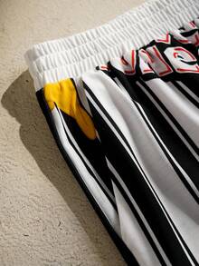 LOONEY TUNES X SHEIN Bộ đồ ngủ nam gồm áo ngắn tay cổ tròn in hình hoạt hình và quần in sọc, kiểu dáng thường ngày. - màu đen - Xem 6