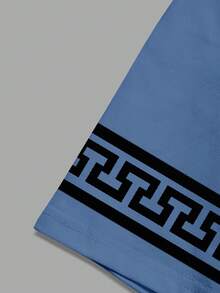 Manfinity Homme Conjunto de camiseta de manga corta de cuello redondo y pantalones cortos con estampado de letras y geométrico, informal para hombre, verano - Multicolor - Ver 4