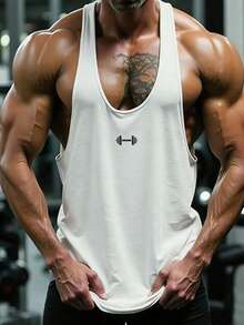 GymBeat 男士杠铃印花休闲百搭日常穿着及运动T恤 - 白色 - 查看 4