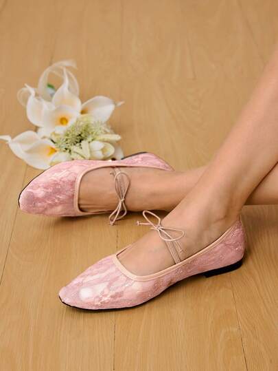 CUCCOO HITCHD 2025 Spring/Autumn New Arrival Wedding Style Mesh Mary Jane Bow Accent Solid Color Flat Square Toe Comfortable Versatile Women Casual Shoes