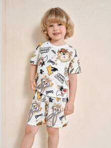LOONEY TUNES X SHEIN Toddler Boys' Minimalist Graphic Print T-Shirt And Shorts Set - White - View 1