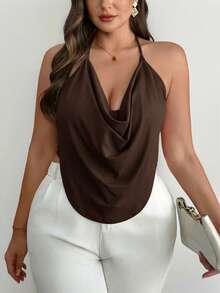 Firerie 大码休闲舒适优雅精致细肩带系带女式黑色吊带背心 - 棕色 - 查看 2