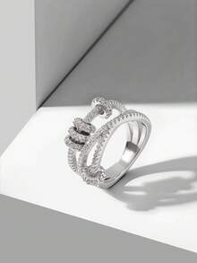 MOTF PREMIUM Anillo pequeño simple con baño de plata y oro, anillo micro-engarzado - Plateado - Ver 2