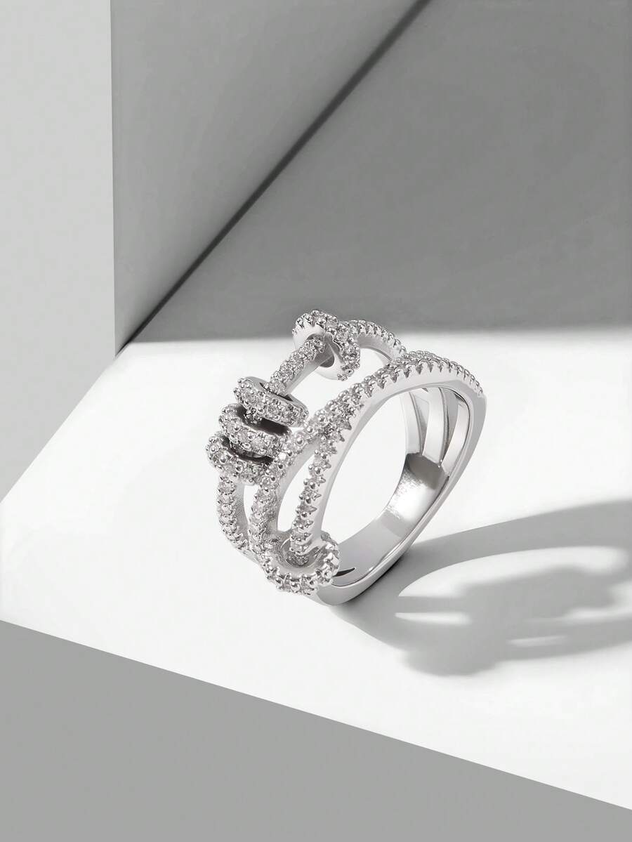 MOTF PREMIUM Anillo pequeño simple con baño de plata y oro, anillo micro-engarzado - Plateado - Ver 2