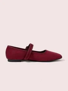 CUCCOO DOLLMOD Ladies Burgundy Suede Square Toe Elegant Same-Color Bag Buckle Simple Design Mary Jane Flat Shoes Suitable For All Seasons Holiday Vacation Birthday Party Low Vamp Shoes - Red Violet - View 3