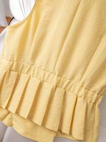 GlowEve CURVE 大码女士优雅简约V领无袖金属扣装饰收腰不对称下摆西装外套，春夏款 - 黃色 - 查看 5