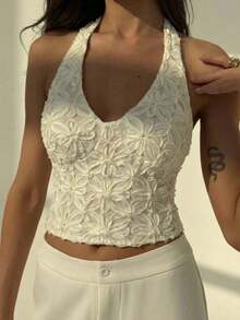 Aloruh 优雅性感女士露背蕾丝吊带背心/华丽上衣/性感炸弹上衣/沙滩度假上衣，适合婚礼季 - 杏色 - 查看 5