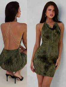 Aloruh 针织修身露背迷你连衣裙，适合女士度假穿着，可用于外出、音乐会、派对、夜店、约会、夜生活、海滩度假、花园婚礼宾客等场合，优雅大方，亦可作为情人节或波西米亚风度假装扮。 - 綠色 - 查看 10