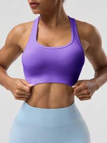 Easithlete Women's Solid Color Sleeveless Short Yoga Racerback Tank Top - Purple - View 4