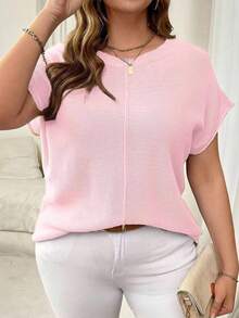 Vionelle 大码纯色极简针织上衣，适合通勤穿着。 - 淺粉色 - 查看 1