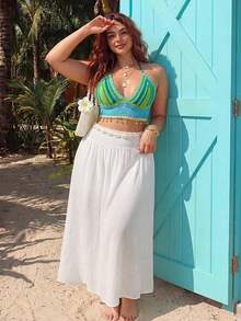 ROMWE Hippie 大码撞色条纹露背吊带针织上衣 - 彩色 - 查看 6