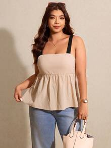 Elaquor Plus Size Women Contrast Color Twist Back Sleeveless Tank Top, Summer Tops - Apricot - View 4