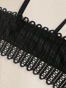 女士前扣式浪漫蕾丝无钢圈薄款文胸，提升、增强和支撑衬垫文胸 - 黑色 - 查看 5