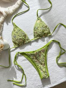 Swim SXY-D 女士性感闪亮水晶亮片随机剪裁挂脖比基尼套装，春夏款 - 綠色 - 查看 2