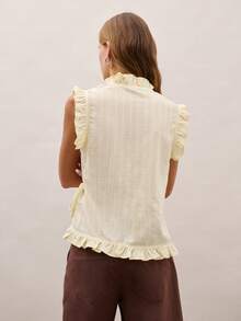 Nöista Casual Striped Ruffle Hem Sleeveless Top, Summer - Light Yellow - View 2