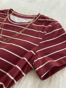 Glimmora 女士束腰条纹T恤，休闲条纹，通勤时尚百搭，夏季 - 彩色 - 查看 4