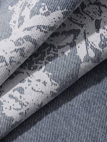 DAZY 少女蕾丝花卉图案口袋阔腿宽松休闲牛仔裤 - 藍色 - 查看 3