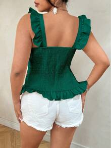 Elenzga Áo tank top cỡ lớn dành cho ngày Valentine, họa tiết độc đáo, tươi mới, thanh lịch, lãng mạn, có bèo nhún ở vai, viền bèo nhún phối hợp, giúp thon gọn vóc dáng, thích hợp cho lễ Phục sinh. - Màu xanh lá cây đậm - Xem 2