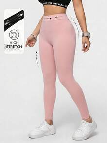 SHEIN Essnce Quần legging thể thao bó sát màu trơn, thích hợp cho các hoạt động thể thao mùa hè, mỏng nhẹ, yoga, màu trắng, thời trang, múa ba lê. - Hồng - Xem 5